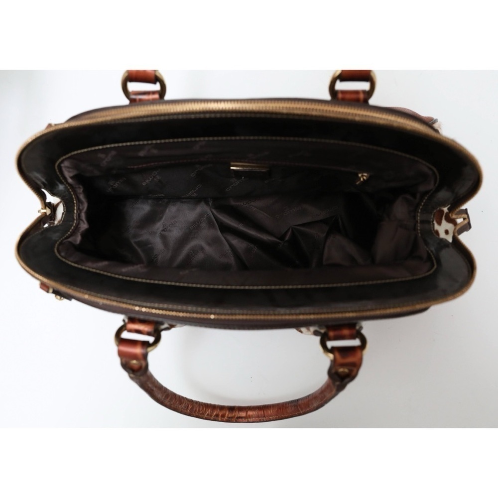Cromia genuine leather bag crocodile brown tote Y2K 2000s trendy cowhide gold - Picture 4 of 13